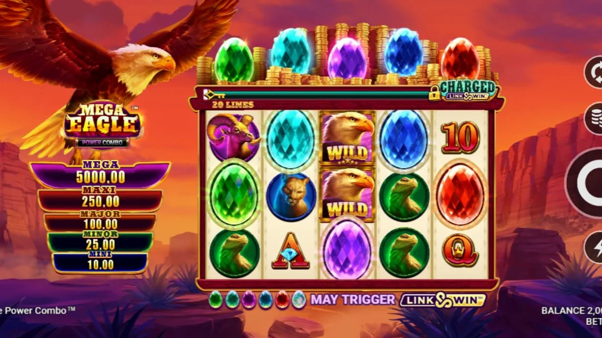 Pemandangan alam liar pegunungan dalam slot Mega Eagle Power Combo