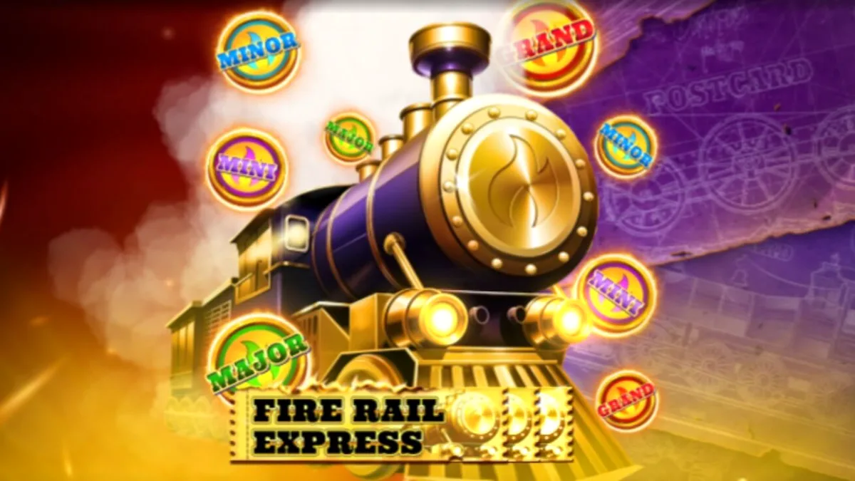 Tampilan visual slot Fire Rail Express dengan tema kereta uap dan elemen steampunk